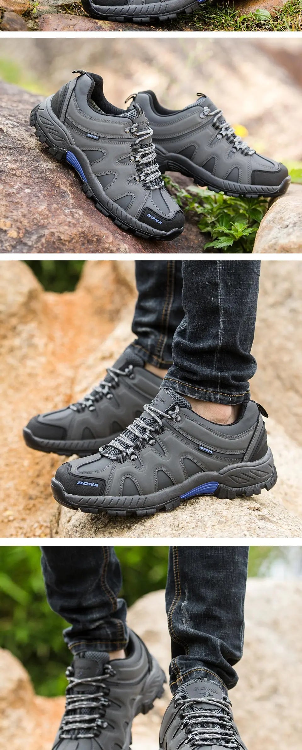 BONA novi klasični stil muške planinarske cipele na vezanje, muške sportske cipele za outdoor trčanje, trekking tenisice