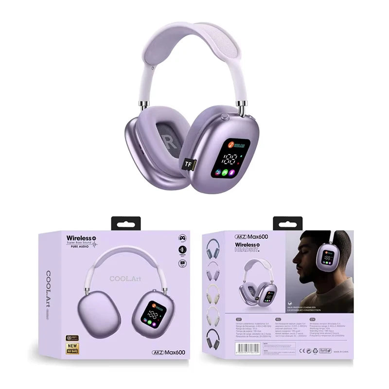 Wireless Bluetooth Headset with RGB Digital Display, Card Reader, Long Battery Life, HiFi Sound & Noise Reduction Earphones