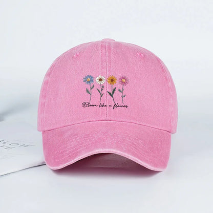 Vintage Washed Daisy Baseball Cap – Unisex “Flowers in Bloom” Letter Print Dad Cap – Outdoor Travel & Casual Sun Hat