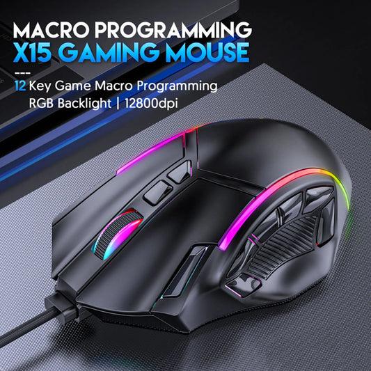 Herná myš 12800DPI RGB, káblová herná myš RGB, 12800DPI, 12 tlačidiel, definícia makier, náhradné príslušenstvo k počítaču