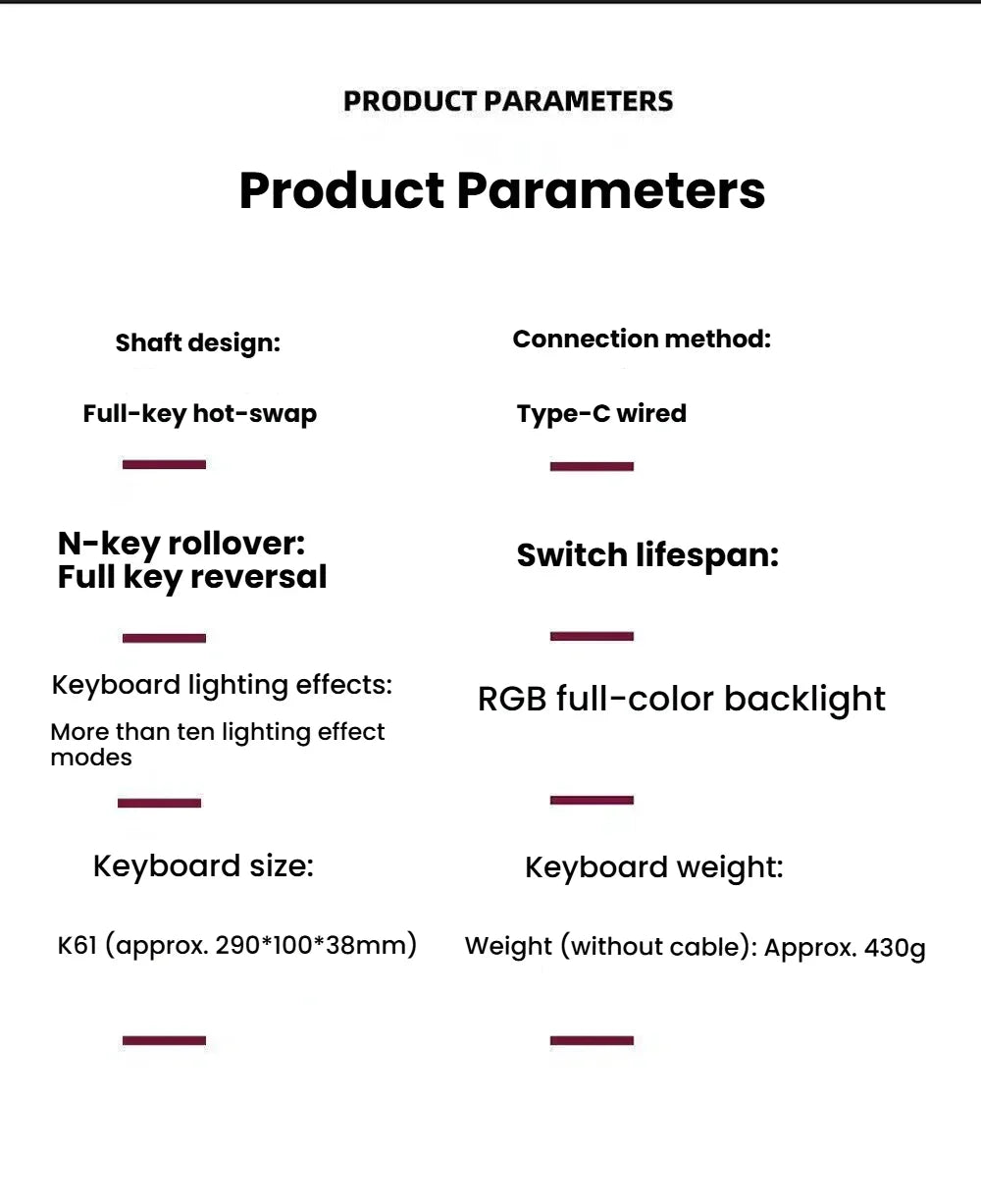 K61 USB Mini Mechanical Gaming Wired Keyboard Hot-Swappable Mechanical Keyboard Detachable Cable