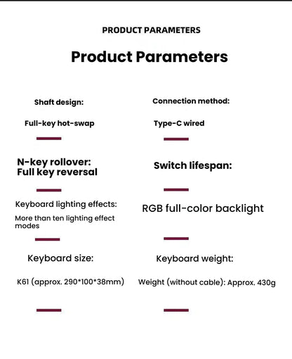 K61 USB Mini Mechanical Gaming Wired Keyboard Hot-Swappable Mechanical Keyboard Detachable Cable