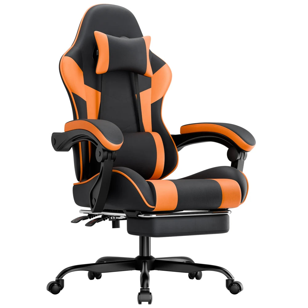 Ergonomic Gaming Chair with Lumbar Support, Adjustable PU Leather Computer Chair, Reclining Office Gaming Chair with Footrest, Black Orange