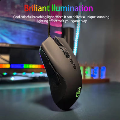High-End Ergonomic Gaming Mouse, USB Wired Gaming Mouse with 6400 DPI, RGB Breathing LED Lights, Anti-Slip Grip, 7 Programmable Buttons for PC