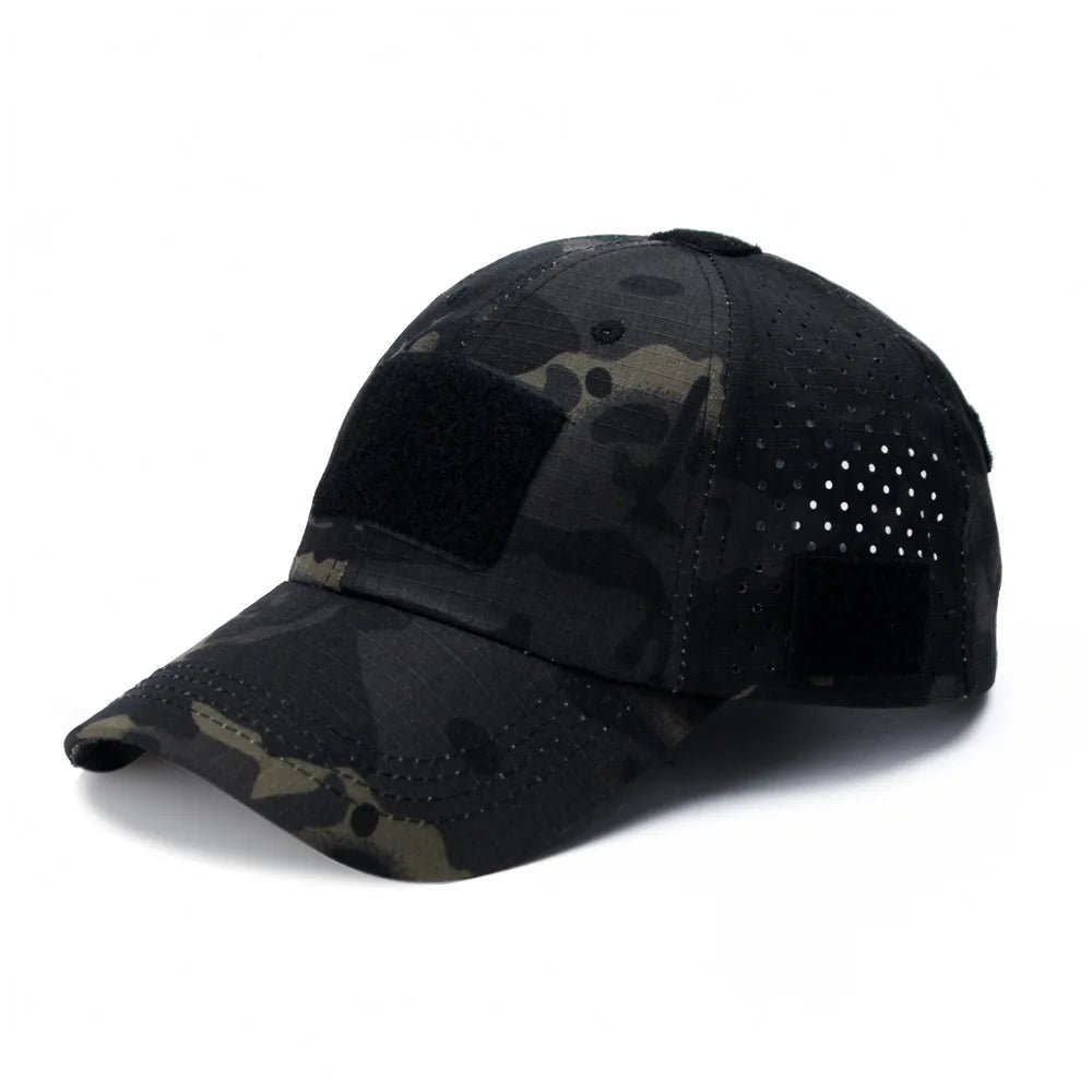 Cappellino da baseball casual sportivo traspirante con motivo mimetico da uomo, cappello da sole per appassionati di stile militare, cappello tattico, cappello da addestramento militare, cappello a secchiello