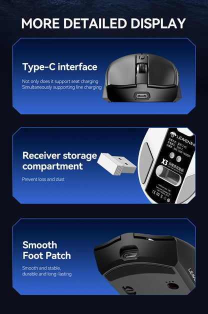X3 Wireless Bluetooth Mouse Dual-Mode 2.4G Gaming Mouse, Rechargeable RGB Wireless Bluetooth Mouse with Adjustable DPI, Lightweight Ergonomic Mouse