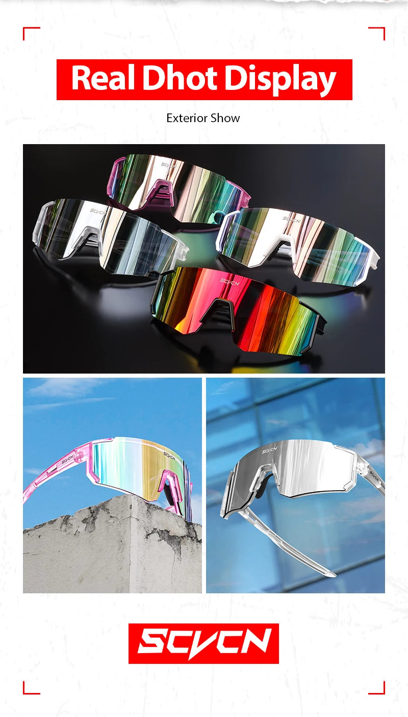 Scvcn Sunglasses Cycling Glasses Photochromic Sports for Men Sun Mountain Bike Road Bicycle Eyewear Goggles UV400 Polarized MTB