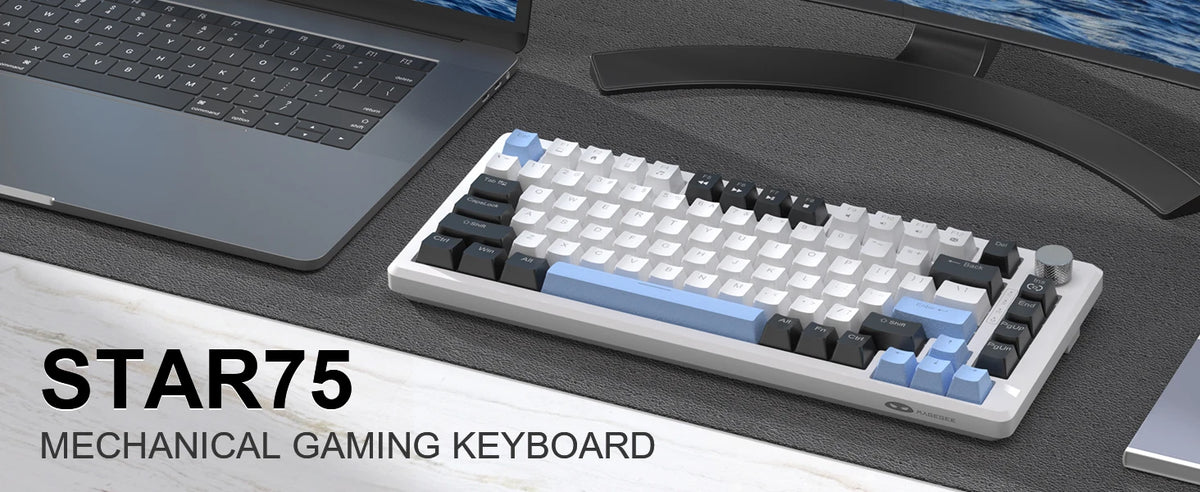 MageGee 75% Mechanical Gaming Keyboard with Knob Control, Compact Blue Backlit Wired Keyboard Black/Brown Switches for PCWindows