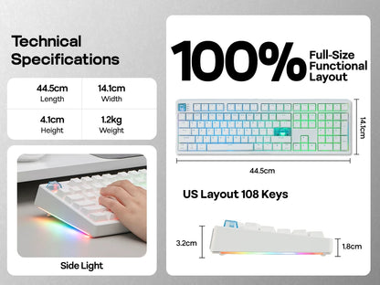 EPOMAKER HE108 Full Sized ANSI US QWERTY Layout Tri-mode Wireless Hall Effect Gaming Keyboard 128K Scan Rate & 10000mAh Battery