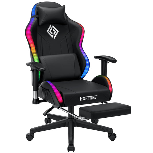 Cadeira Gaming LED para Crianças dos 8 aos 15 Anos, Cadeira Gamer Ajustável com Iluminação LED, Apoio para Pés e Suporte Lombar, Cadeira Ergonómica para PC