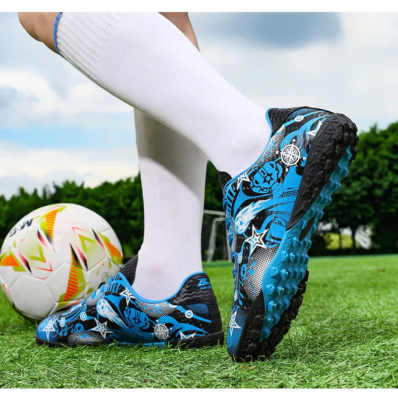 Chaussures de football pour étudiants, chaussures de sport, terrain de société, chaussures de football pour garçons, futsal, baskets rapides d'intérieur, crampons originaux pour la cheville, chaussures de football