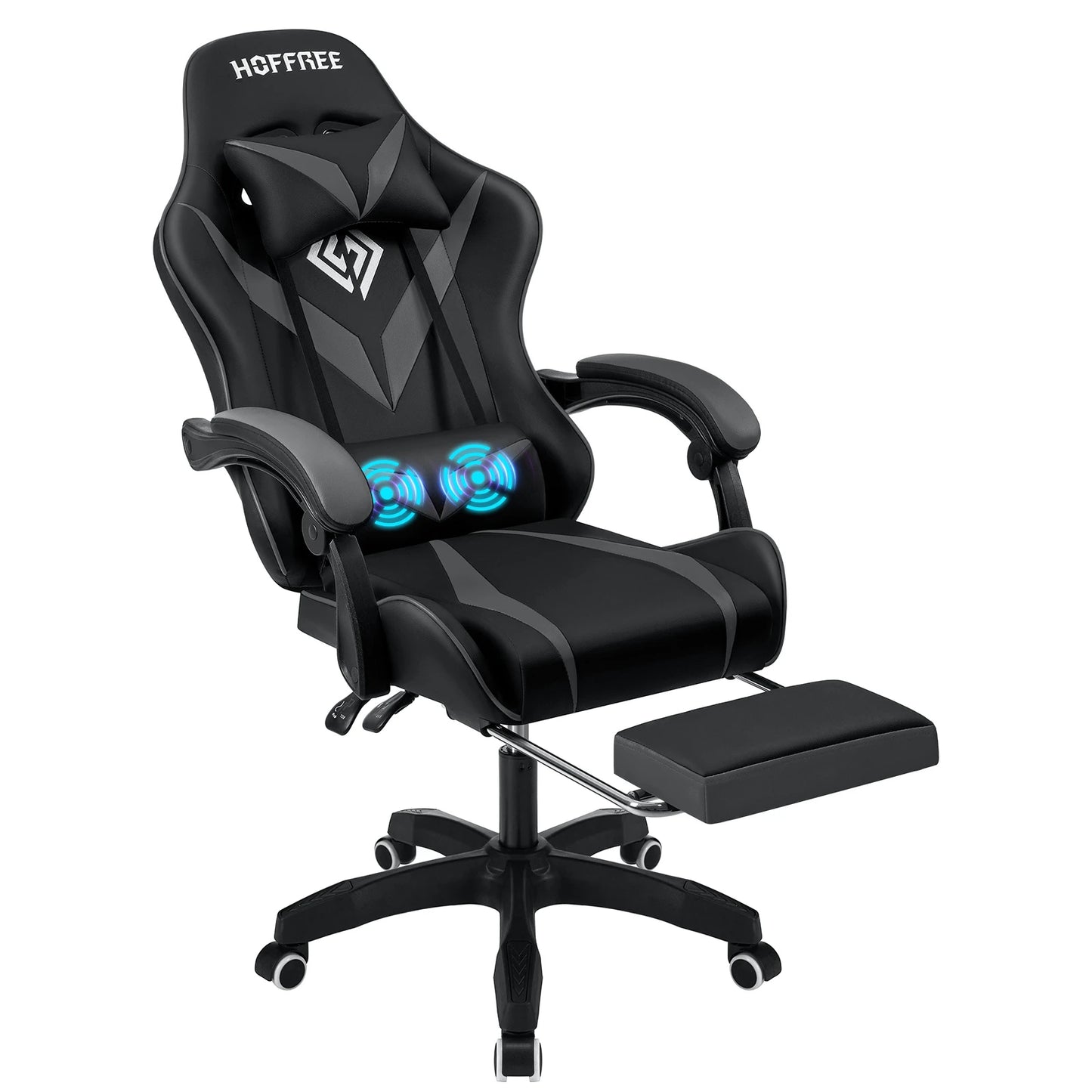 Ergonomic Gaming Chair with Massage, Footrest & Lumbar Support, Reclining Computer Gaming Chair with Adjustable Armrest and Headrest