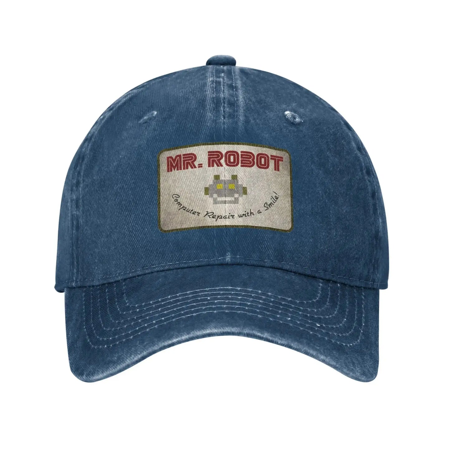 Computer with Sourires Anime Funny Mr Robot Custom Retro Cowboy Washed Baseball Caps for Men Denim Sun Hat Hip Hop Cap