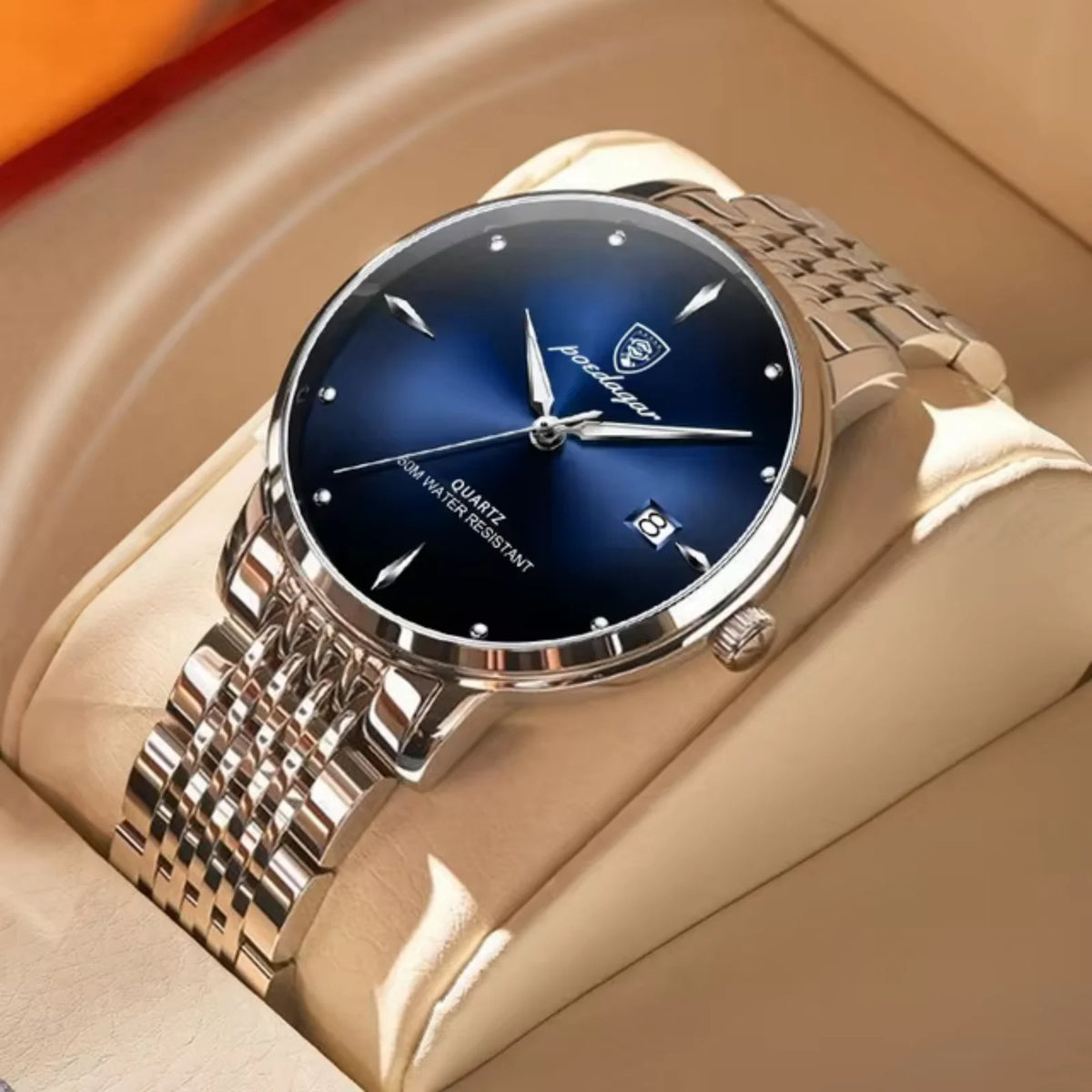 Montre homme POEDAGAR Business Quartz, acier inoxydable, étanche, date lumineuse, montre-bracelet de luxe décontractée pour homme