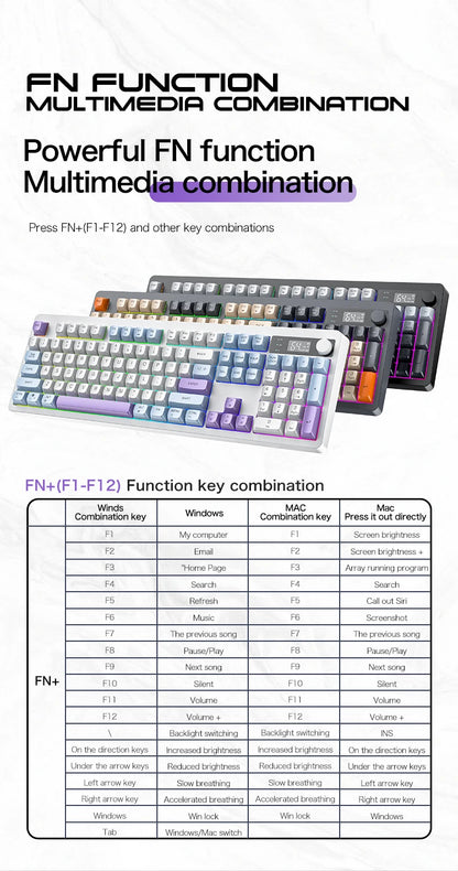 XUNFOX TK100 Bluetooth Wireless Dual-Mode Keyboard, 98-Key RGB Wireless Gaming Keyboard with Rechargeable Battery for Desktop, Laptop & Office