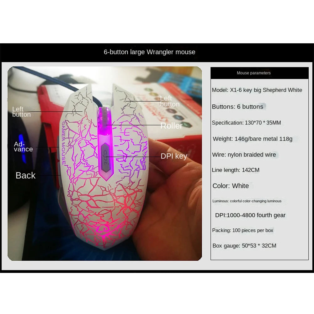 USB Wired Gaming Mouse RGB LED 2400 DPI Professional Gaming Mouse, Ergonomic USB Wired Gaming Mouse for PC, Laptop, Dota 2 & LOL