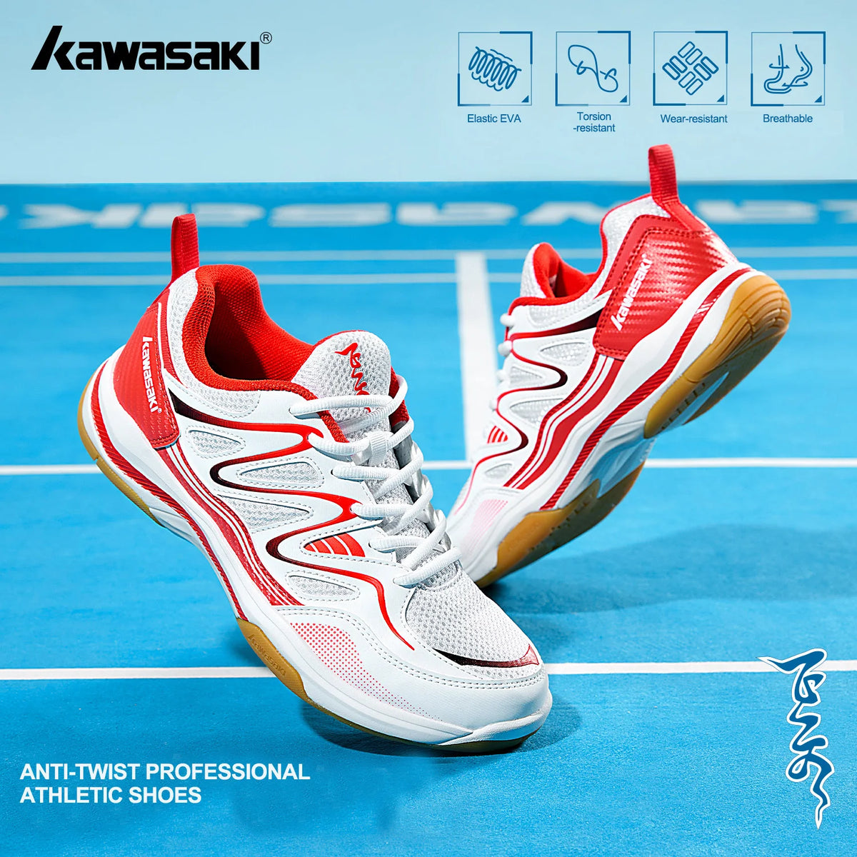 Retro Design Badminton Shoes Kawasaki Original Anti-Torsion Carbon Sheet Professional Sports Table Tennis Shoes C32016