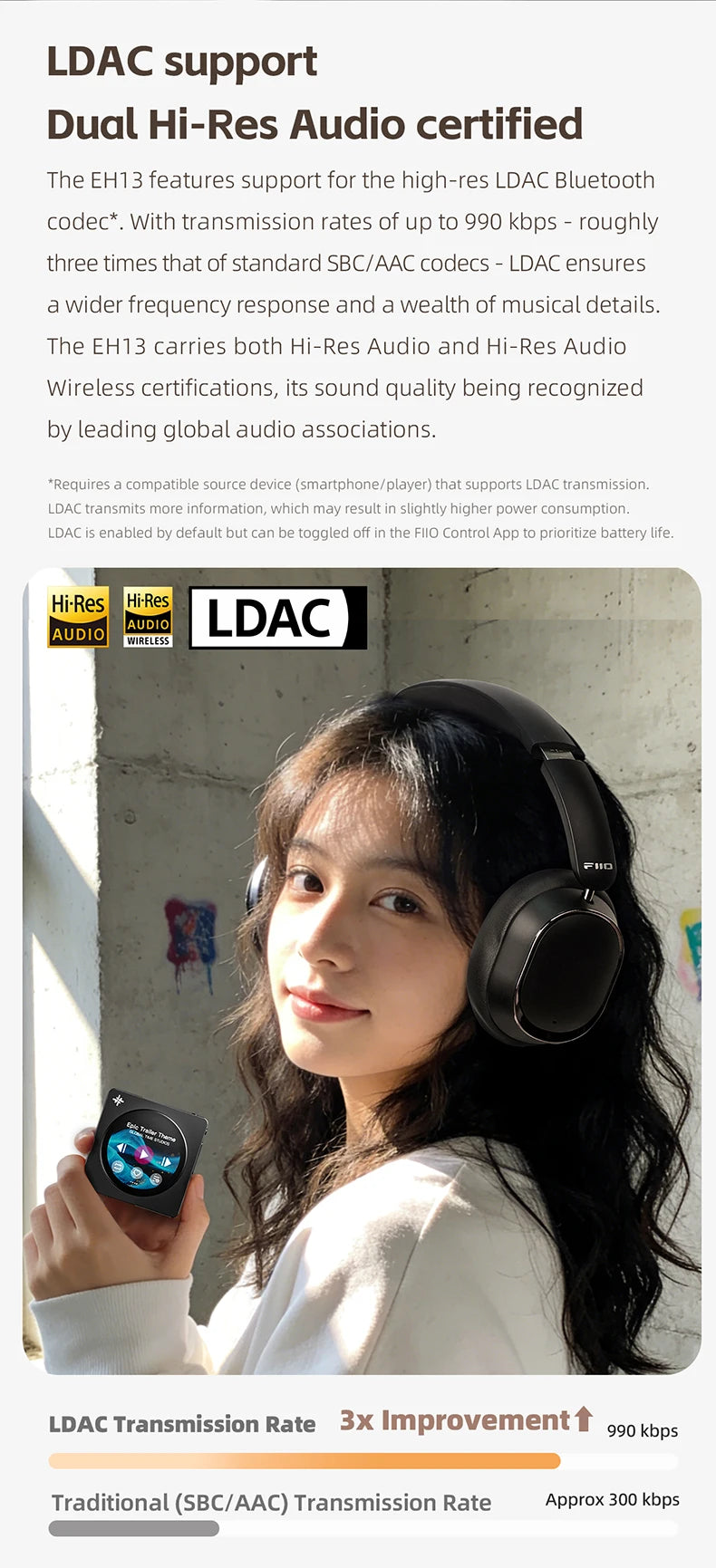 FiiO EH13 Wireless Noise Cancelling Headphones Bluetooth Over-Ear Headphones with Hybrid ANC, 45H Playtime, Travel Gaming Headphones