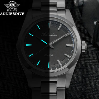 ADDIESDIVE herenhorloge van staal, luxe uitvoering, voorzien van een gewelfd glas, een quartz uurwerk en een blauwe lichtgevende coating BGW9; waterdicht tot 100 ATM, analoge weergave – Model AD2066