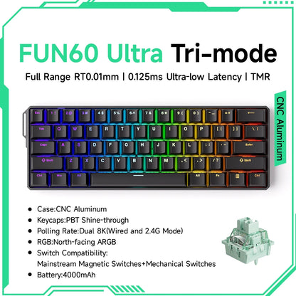 Akko MonsGeek FUN60 Magnetic Switch Mechanical Keyboard 60% Gaming Keyboard with Rapid Trigger 0.01mm, 8K Polling Rate, ARGB, Custom Mechanical Keyboard