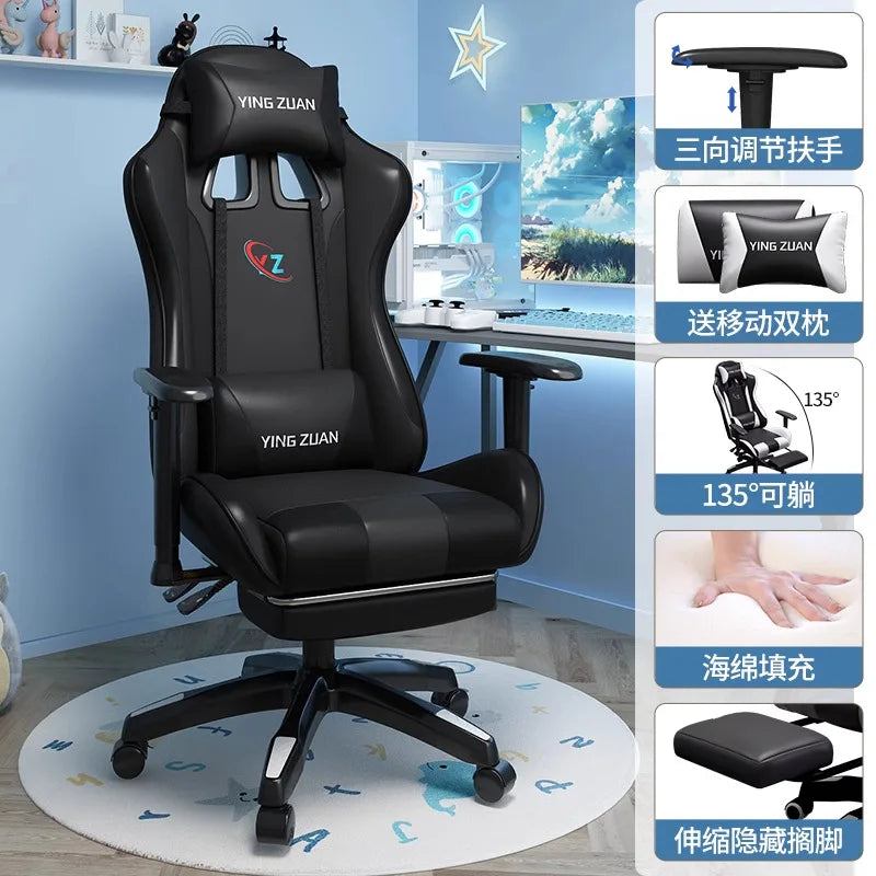 Ergonomic Gaming Chair Comfortable Reclining Computer Chair with Adjustable Height, Footrest, Armrests, Racing Style Office Chair for Home & Office