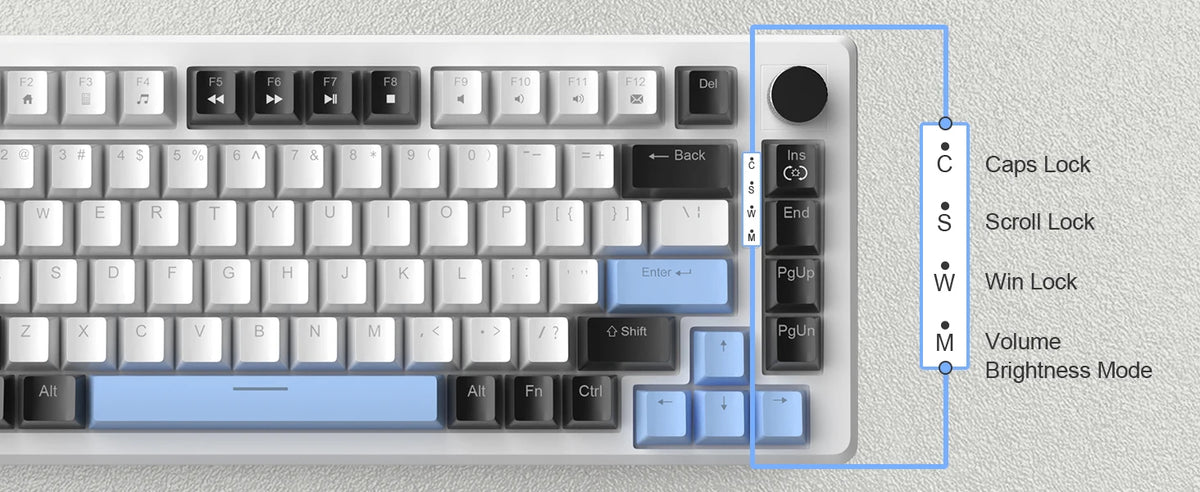 MageGee 75% Mechanical Gaming Keyboard with Knob Control, Compact Blue Backlit Wired Keyboard Black/Brown Switches for PCWindows
