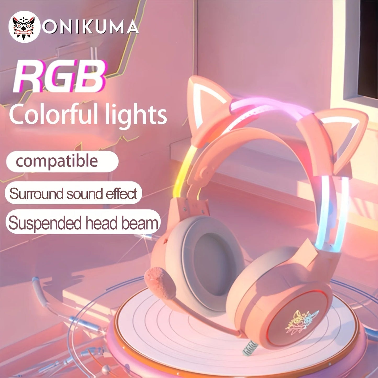 ONIKUMA RGB Gaming Headset Bundle with Gaming Mouse, Keyboard & Headset Stand – Professional Wired Gaming Headphones with Microphone, Detachable Cat Ears, Esports Gaming Accessories Kit