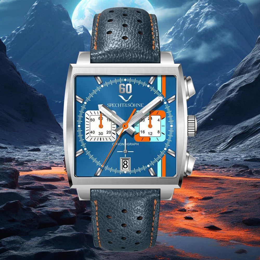 Specht&Sohne New Arrivals Japan VK64 Chronograph Men Quartz Watch 316L Stainless Steel Leather Strap Luminous Waterproof 30M