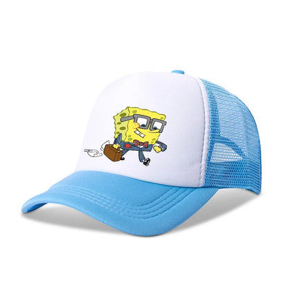Niedliche SpongeBob-Baseballkappe – Anime, rund, für Kinder, Jungen, Mädchen, Erwachsene – Sport, Freizeit, Sonnenschutz, verstellbar, Film, Cartoon, Schirmmütze aus Netzstoff