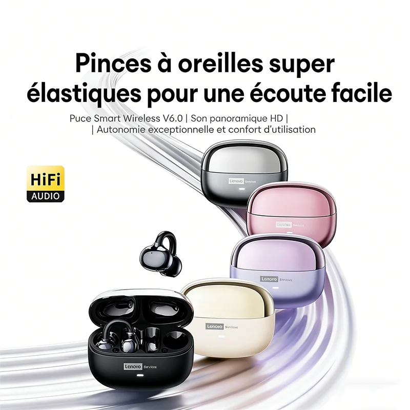 Lenovo LE302 Wireless Bluetooth 6.0 Headset Long Battery Life Sports Ear Clip Earphones HIFI Stereo Noise Cancelling Headphones