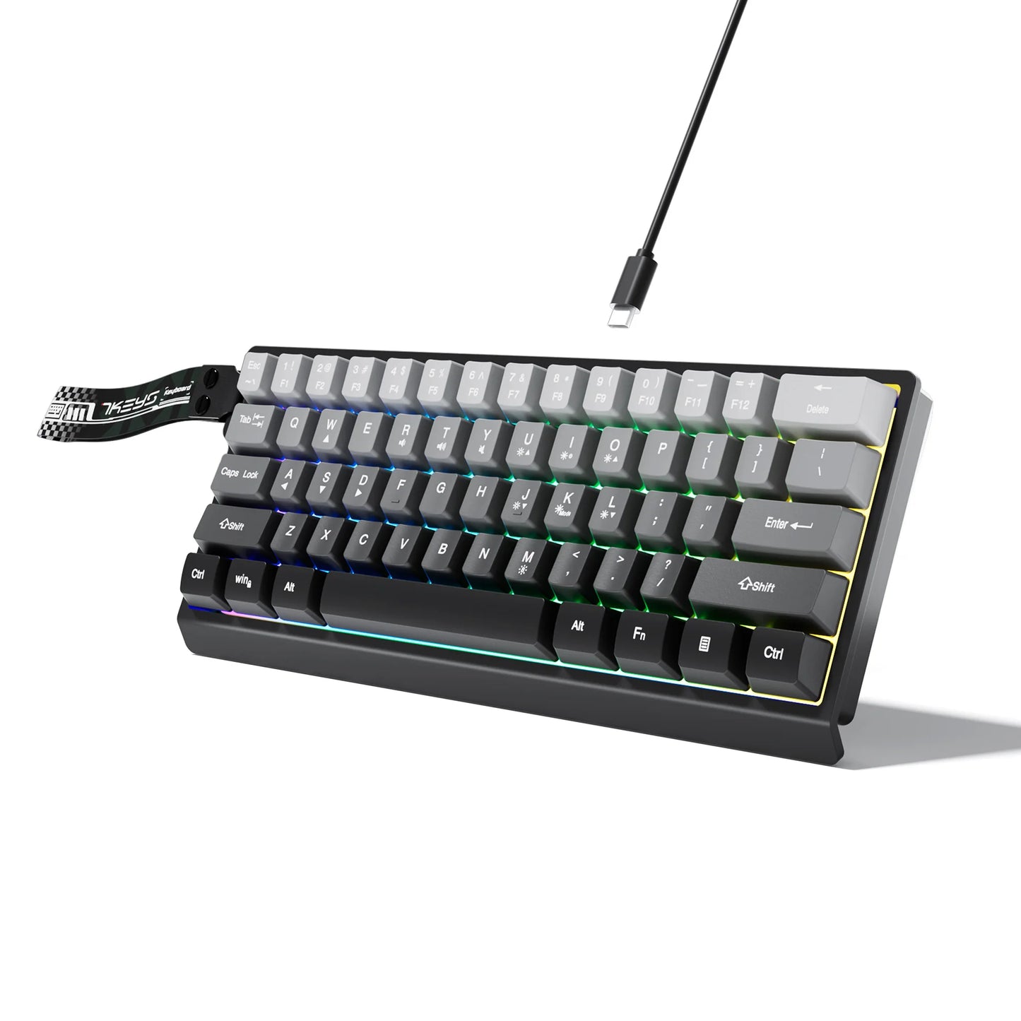 60% kompakte kabelgebundene Tastatur mit RGB-Hintergrundbeleuchtung und Keycaps mit Farbverlauf, geeignet für Windows-Tablets, Laptops und Gamer.