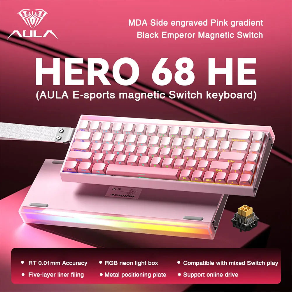 AULA HERO68 HE Magnetic Switch Keyboard Rapid Trigger 8K Polling Rate Esports Gaming Keyboard RGB Wired Mechanical Keyboard