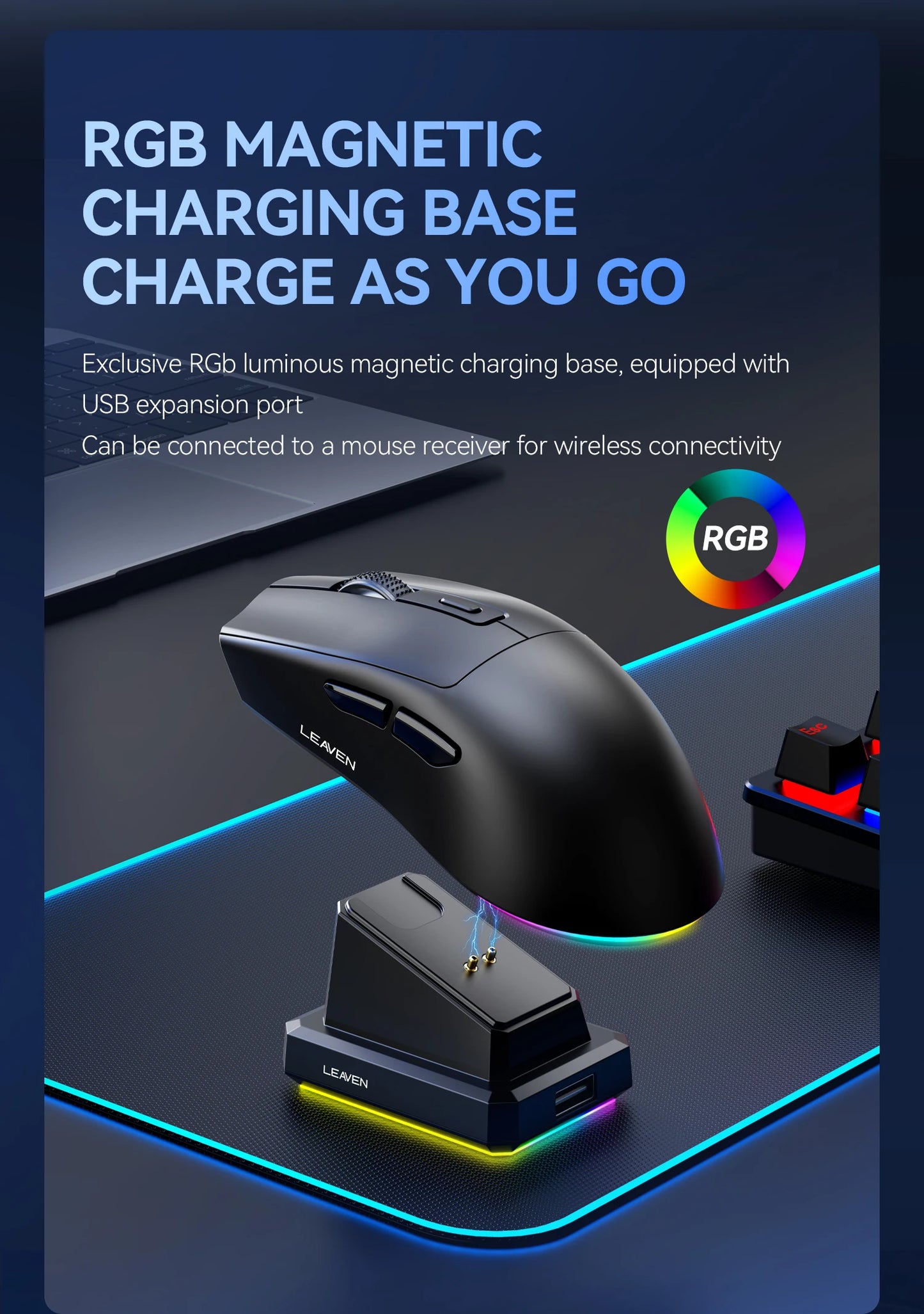 X3 Wireless Bluetooth Mouse Dual-Mode 2.4G Gaming Mouse, Rechargeable RGB Wireless Bluetooth Mouse with Adjustable DPI, Lightweight Ergonomic Mouse