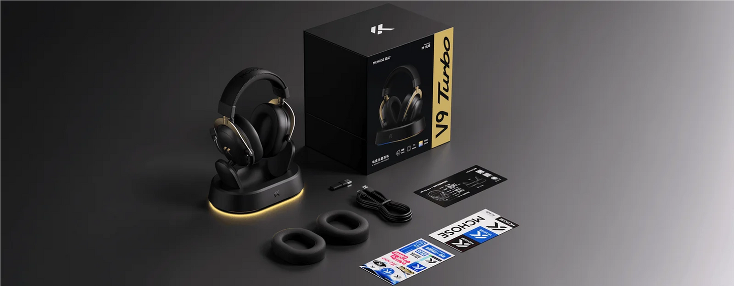 MCHOSE V9 Turbo Wireless Gaming Headset 7.1 Surround Sound RGB Esports Headphones with 60mm Drivers, Noise Cancelling Mic & Charging Base