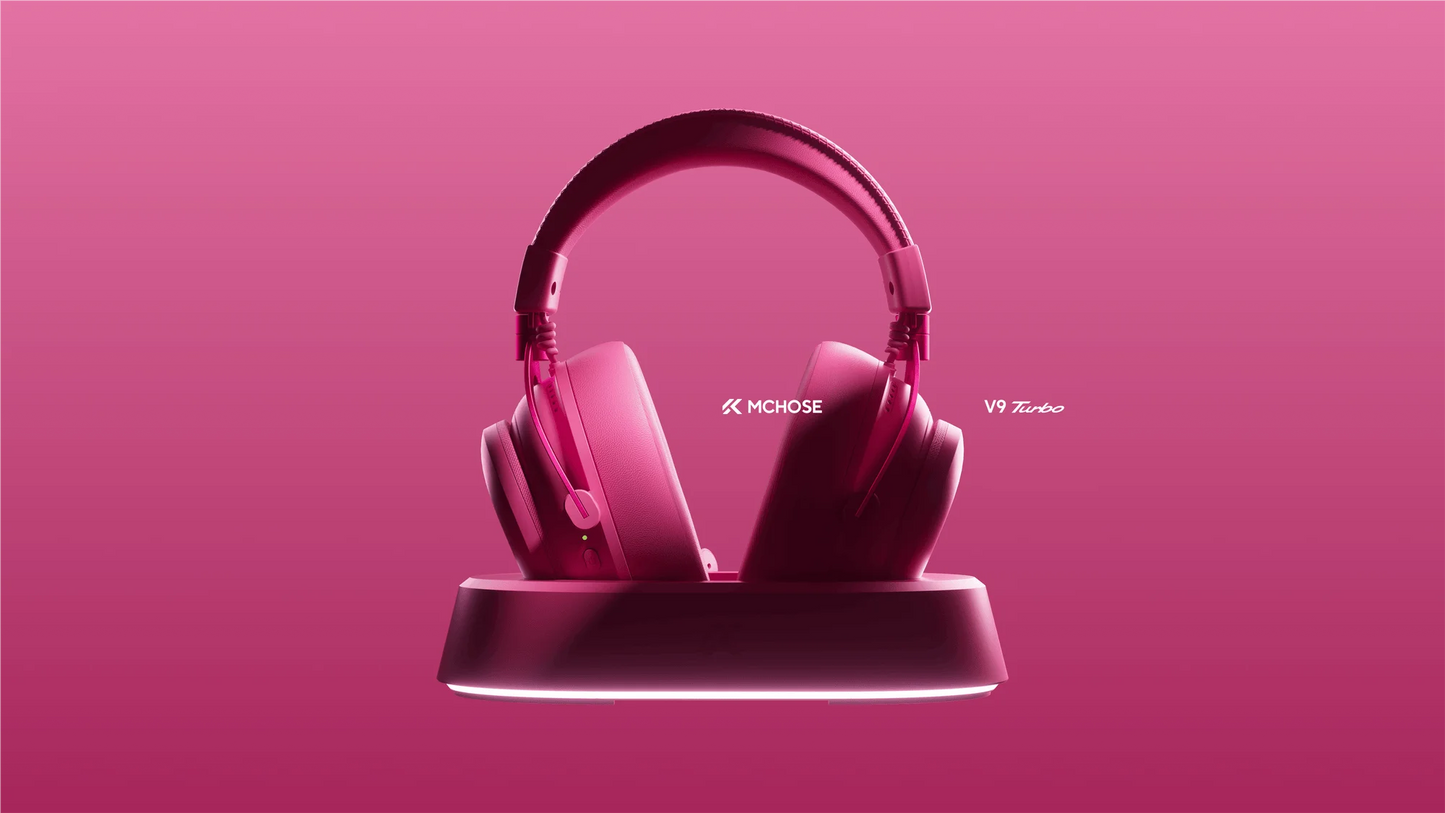 MCHOSE V9 Turbo Wireless Gaming Headset 7.1 Surround Sound RGB Esports Headphones with 60mm Drivers, Noise Cancelling Mic & Charging Base