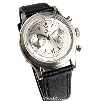 38mm Tandorio Retro Men's Watch Sport Watches Miyota OS20 Movement Chronograph Quartz Clock Black Dial Bubble Arched Glass