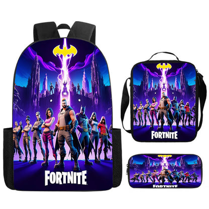 Conjunto Fortnite Cartoon de 3 peças, grande capacidade, adequado para rapazes e raparigas dos 5 aos 8 anos, inclui mochila, lancheira e estojo