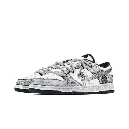 Custom Sneakers Nike Dunk "Silver Bloom Rose" Ink Wash & Splatter Wear-Resistant Low-Top Unisex Skate Shoes