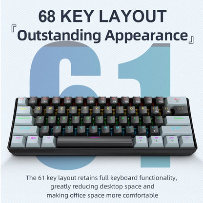 APAYADO K61 Mini Mechanical Keyboard 61-Key Wired Gaming Keyboard with Hot-Swappable Red/Blue Switches, RGB Backlit 60% Compact Mechanical Keyboard