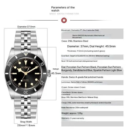 Octopus Kraken 37mm BB54 Men Diver Watch PT5000 Automatic Movement Mechanical Watches Luminous Sapphire Waterproof 200m OCT-0025