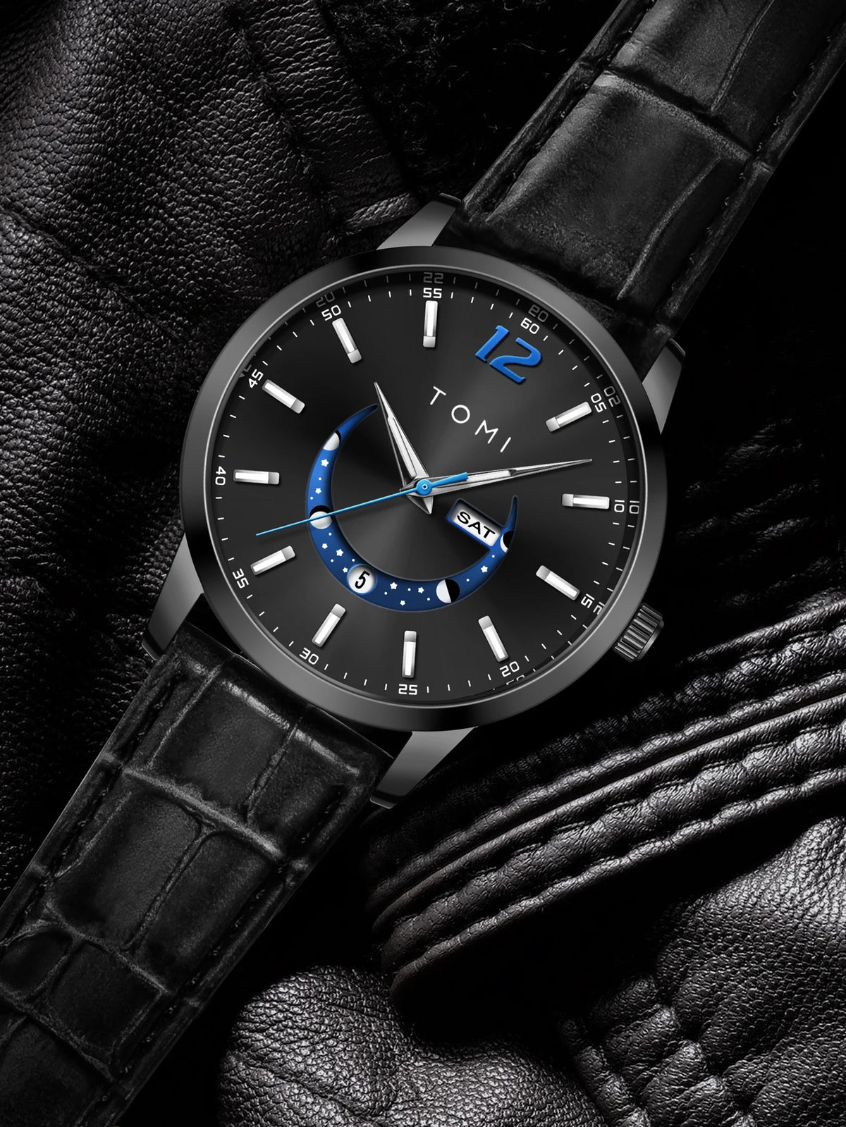 TOMI quartz watch, business-style and elegant, with a leather strap, alloy case and analogue dial – High-end design, a gift idea for men