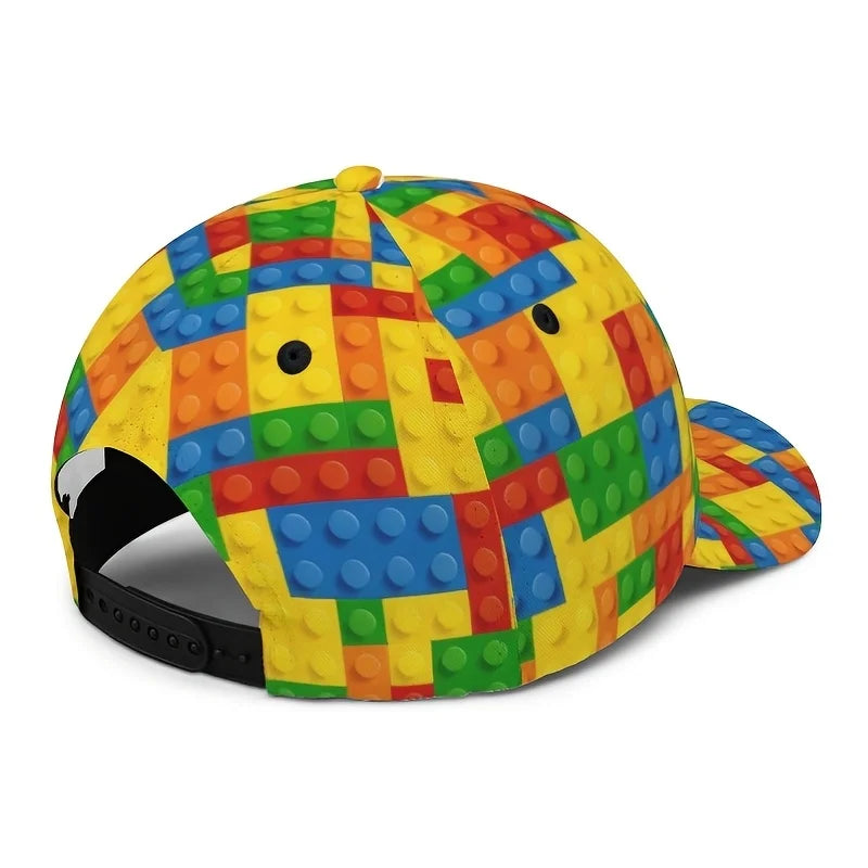 Cappellino da baseball per bambini con stampa a blocchi colorati, cappellino da sole unisex con protezione UV, casual, per gli amanti dei giochi all’aperto, cappellino alla moda per papà