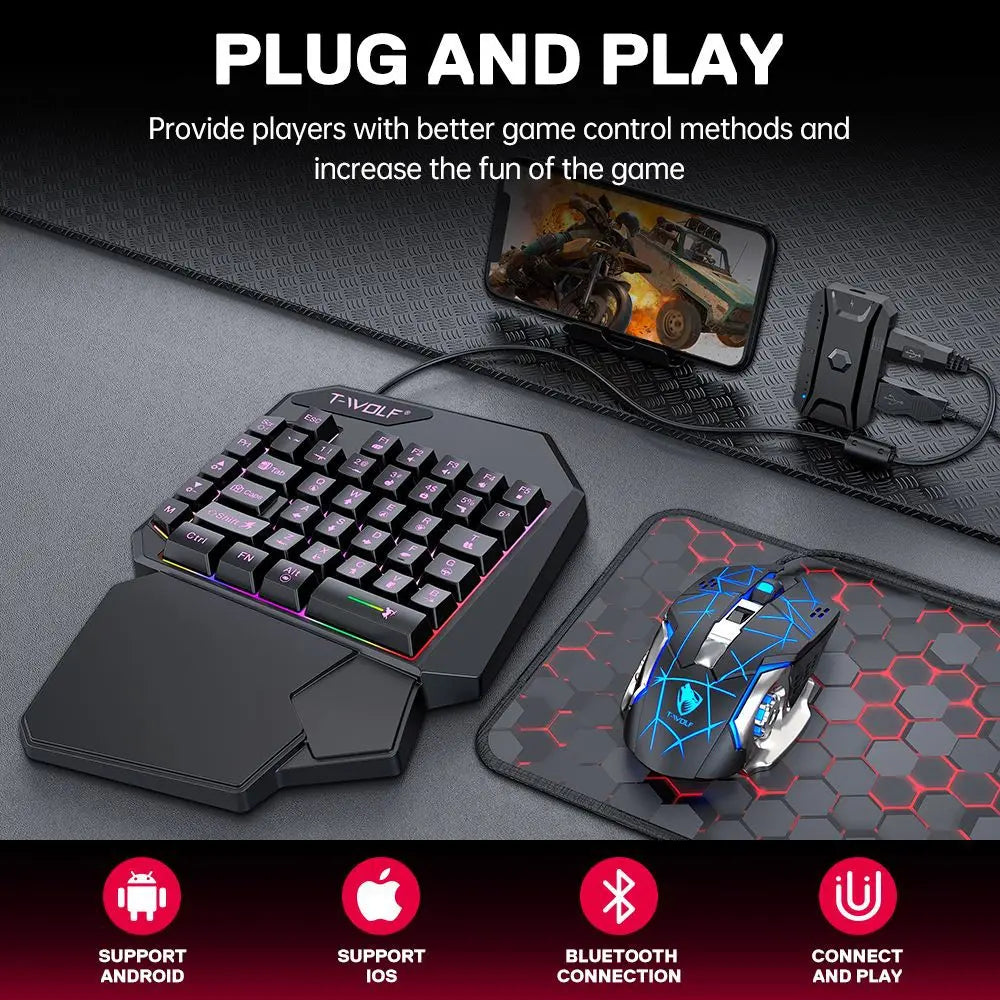 Kit Mobilador Gamer Gaming-Kit Tastatur Maus Mobile-Games-Konverter 3-in-1-Combo Einhand-Tastatur für PUBG Mobile Games TF900