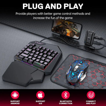 Kit Mobilador Gamer Gaming-Kit Tastatur Maus Mobile-Games-Konverter 3-in-1-Combo Einhand-Tastatur für PUBG Mobile Games TF900