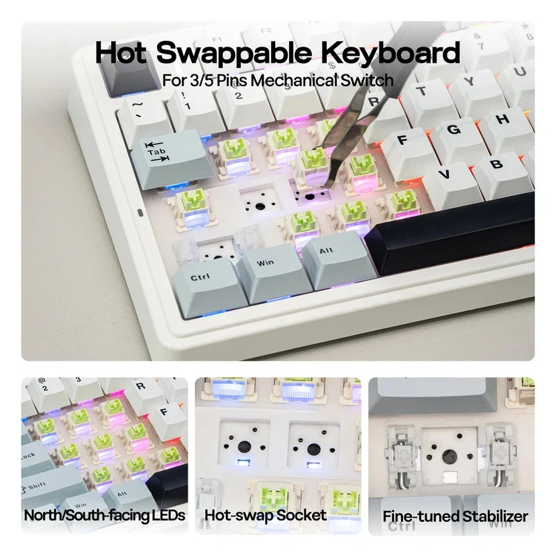 The New Hot-Selling EPOMAKER x AULA F75 75% ANSI Hot-Swappable Washer Bluetooth 5.0/2.4G Wireless/wired Mechanical Keyboard PBT