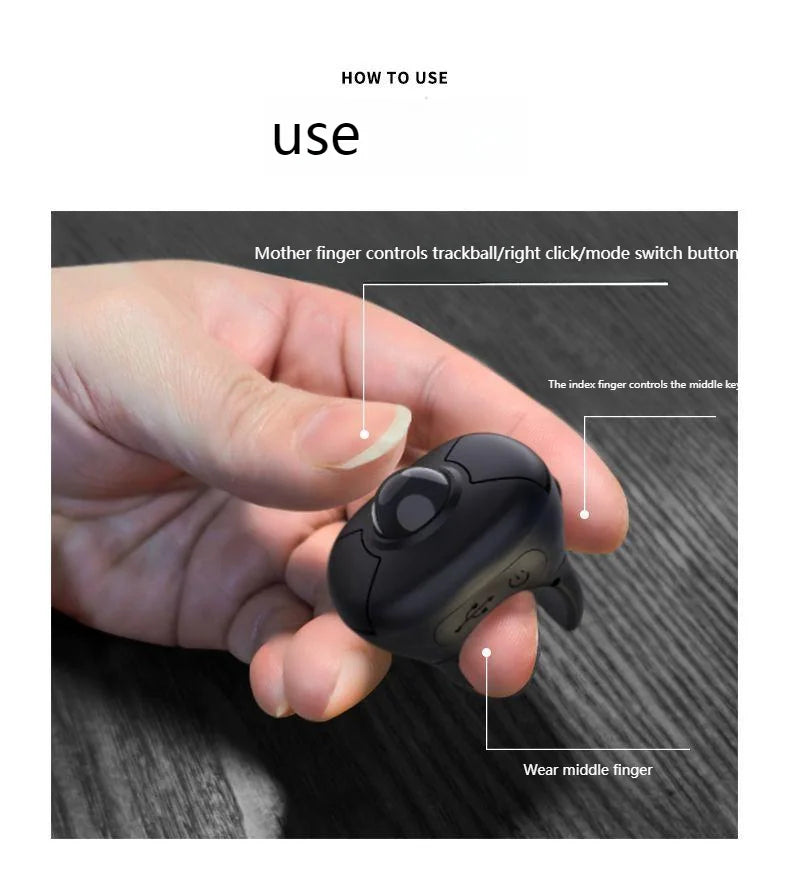 Trackball Finger Ring Mouse 2.4G + Bluetooth Wireless Remote Control Mouse for PPT, Presentations, Smart TV, Car Display & PC