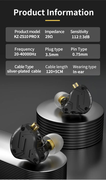 KZ ZS10 Pro X Wired HiFi Earphones Hybrid Driver In-Ear Monitor Earbuds with Powerful Bass, Music Headphones for Audiophile Sound