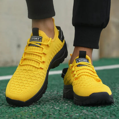 Baskets de plein air pour homme, jaune vif, en maille respirante, chaussures de sport amortissantes, chaussures d'aventure élégantes et tendance