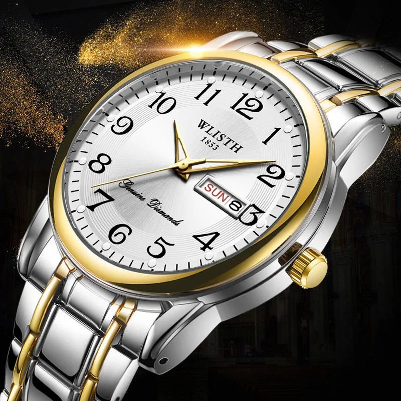 Luxury ladies’ watch, quartz watch, digital wristwatch, water-resistant, with calendar and backlight; fashionable and professional style, also suitable for men.