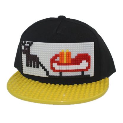 Tegneserie-patchwork-baseballkasketter, DIY-blokke, snapback-kasketter, hiphop-kasketter til mænd og kvinder, aftagelige pixel-kasketter, dad hats, kasketter til børn og voksne